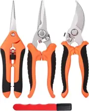 Garden Scissors Set, 4-Piece Stainless Steel Pruning Shears with Sharpening