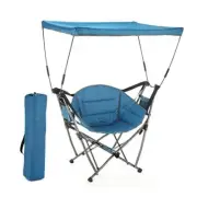 Portable Folding Swinging Hammock Camping Chair, Removable Canopy, Blue