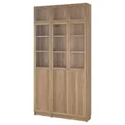 BILLY / OXBERG bookcase w hght ext ut/pnl/glss drs, oak effect/clear glass, 120x30x237 cm