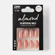 OXX Cosmetics 24 Pack Artificial Nails with Adhesive - Almond Shape, Brown