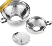 Canning Funnel with Strainer, 3-Pack Stainless Steel Set for Wide & Regular Maso