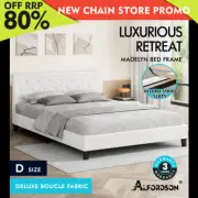 ALFORDSON Bed Frame Double Size Wooden Base Platform White Boucle MADELYN