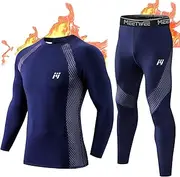 [MeetHoo] Men's Thermal Underwear Set, Winter Base Layer Quick Dry Compression Shirt and Leggings Suit Fleece Lined Long Johns for Running Skiing