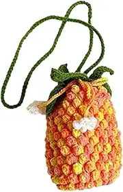 [Generic] Handwoven Shoulder Bag - Cute Gradient Pineapple Design Small Storage Bag With Drawstring - Fashion Handwoven Knitting Woven Bucket Bag For Cosmetics