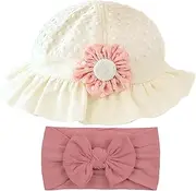 [GDFHBD] 1 Yellow Fisherman Hat And 1 Bow-Tie Headband, Cute Baby Sun Hat, Soft Princess Hair Accessories, Children'S Decorations.