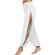 Women Sports High Split Harem Pants Yoga Joggers Active Workout Sweatpants Casual High Waist Beaches Coverups Pants White M