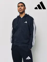 adidas Black Essentials 3-Stripes French Terry Full Zip Hoodie (E36930) | $115