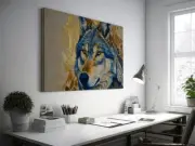 Majestic Golden & Blue Wolf Wall Art Canvas Unframed Print Art