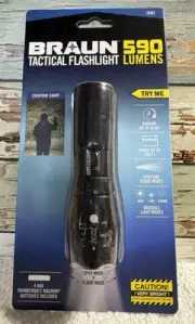 BRAUN Tactical Flashlight 590 Lumens Runtime 48 HR Spot & Flood Modes