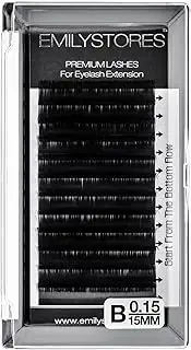 EMILYSTORES Eyelash Extensions 0.15mm Thickness B Curl Length 15mm Silk Mink Fake Eye Lashes In One Tray Single Size