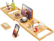 Bathtub Tray, Premium Expandable Bath Tray Caddy with Soap Box and Phone Holder, Bathroom Accessories, House Warming Gifts, Anniversary and Wedding Gifts, for Mum Wife Women (Wood Color)