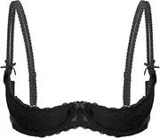 [FEESHOW] Women's Sheer Lace Lingerie 1/4 Cups Bare Exposed Breast Underwire Push Up Bra Tops Underwear