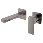 Tono Wall Mixer Set, Square Plate, 160mm Outlet, Gun Metal