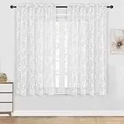DWCN Sheer Curtains White Floral Lace Curtains Rod Pocket Window Curtains Drapes for Short Curtains Bedroom, Each W132 x D137 cm, Set of 2 Panels