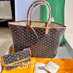 二手保真【戈雅GOYARD】經典ST. LOUIS PM 黑色滾邊防水帆布LOGO托特包 附收納袋 購物袋