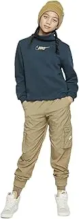 [Nike] Sportswear Club Fleece Girls Long-Sleeve Funnel-Neck Top (US, Alpha, Medium, Regular, Deep Jungle/Metallic Gold), Green/Gold