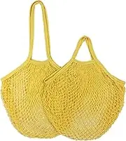 Breast Milk Storage Bag Portable Reusable Grocery Bags for Fruit Vegetable Bag Cotton Mesh String Organizer Handbag Short Handle Net Shopping Bags Tote Storage Bag (Color : Yellow 02, Size : L-25x35