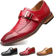 [Lossarye] Men's Single Monk Strap Loafers Cap Toe Slip On Comfort Fashion Business Wedding Dress Leather Shoes