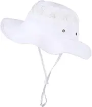 [Minkissy] Materials Boys and Girls Beach Hat Breathable Mesh Bucket Hat Sun-Shading for Summer White