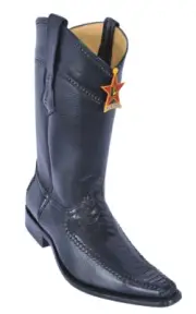 LOS ALTOS BLACK GENUINE OSTRICH LEG VERSAGE SQUARE TOE WESTERN BOOT EE+