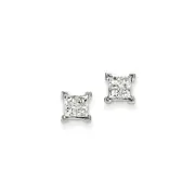 14k White Gold Princess Real Diamond Screwback Earrings