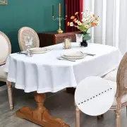 Farmhouse Oval Hemstitch Border Tablecloth Neutral Faux Linen Table Cloth Rus...