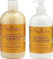 Shea Moisture Raw Shea Butter, DUO set Moisture Retention Shampoo + Restorative Conditioner, 380ml, 1 each by Shea Moisture