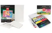 Arteza Watercolors + Paper Foldable Canvas Pad, 5"x6.6", 20 Sheets, DIY Frame