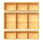 Bamboo Drawer Organizer 12.5'' X 12.5'' X 2'', Adjustable 3 Individual Junk D...