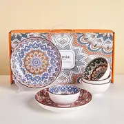 Ceramic Rice Bowls, Bohemian Style Bowl Gift Set, Assorted Dinnerware Serving Bowls for Cereal, Soup, Dessert, Snack, Fruit, Salsa, 4 Bowls 2 Plates (6 PCS-Bohemia)