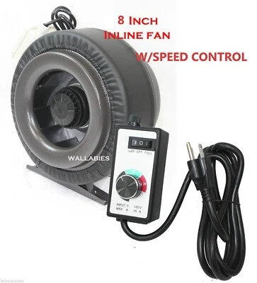 8" Inline 760CFM Hydroponics Duct Tube Exhaust Fan Blower + Speed Controller