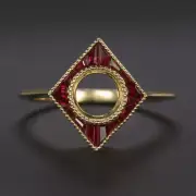 RUBY 6mm ROUND ENGAGEMENT RING SETTING MOUNT GEOMETRIC YELLOW GOLD CALIBRE CUT