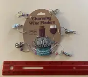 Charming Wine Finders: 6 Pewter Cats & Czech Beads Glass Markers 1 Bottle Keeper