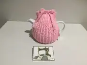 6 Cup Tea Pot Cosy Pink Hand Crochet The Top Can Open To Refill. Sooo Clever