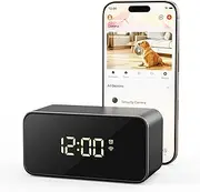 2K WiFi Clock Camera with Motion Detection, Mobile App Control, Home Security, 64GB