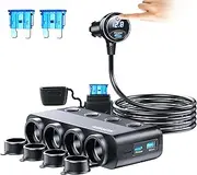 Cigarette Lighter Splitter Adapter 216W 4 Socket Heavy Duty Truck Car USB Chager Multi Port with PD30W/QC3.0 Charge USB C 12V/24V Independent Switches & Dust Cover & Waterproof for All Car Devices
