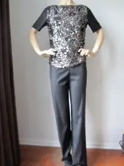 NWT St John Knit Couture size 6 pant suit dark gray sequins top wool