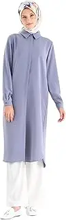 [Tuğba] Long Tunic for Muslim Women – Modest Hidden Button Shirt, Elegant Loose Fit Blouse, Hijab-Friendly Muslim Clothing, Lilac, 16-18