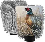 XYMZR Pheasant Vintage Closeup Absorbent Microfiber Car Wash Mitt, Funny Cute Anime Scratch Free for Cars Cleaning, Home Cleaning Mitts, 2 Pack, 10.24” L x 7.09” W
