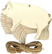 KALLORY Pig Shape Wooden Tags Blank Wooden Label Tags for DIY Wishing Decor for Weddings and Home Decoration Includes Rope Per