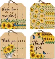 120 PCS Gift Tags Sunflower Kraft Paper Gift Tags with String 3X2In Thank You Pr