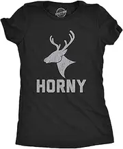 [Crazy Dog T-shirts] Womens Horny Reindeer Tshirt Funny Hunting Santa Claus Christmas Party Graphic Novelty Tee