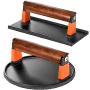 Cast Iron Burger Press Kit, 7" Round and 8"x4" Rectangle Smash Burger Press S...