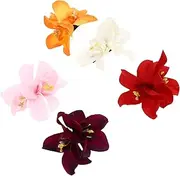 Sewroro 5Pcs Artificial Hibiscus Flower Hair Clips Double Orchid Plumeria Flower Hairpin Hawaii Party Hair Accessories (Random Color)