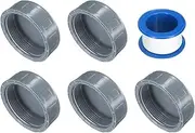 uxcell 5Pcs 2 Inch PT Female Thread PVC Pipe Fitting Cap, Cleanout Water Drain End Caps, Pipe Plug Socket Fittings with Tape for Water Heater Supply Lines, Plumbing, Gray