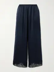 [DÔEN] DÔEN - Lavon Fringed Silk Wide-leg Pants - Navy - small small Blue