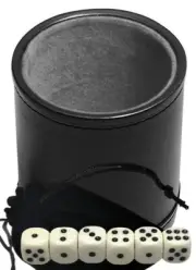 (6) 15mm Light Ivory Tone Pip Dice with Pouch + PU Leather Grey Felt Lined Cup