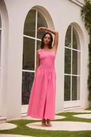 Close Up One Shoulder Maxi Dress Hot Pink
