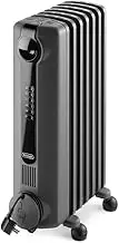 De'Longhi Radia S Electric Oil Column Heater TRRS0715E.G, 7 Fin Home Heater for Medium Rooms, Safety Thermostat, 24-Hour Timer, LED Display, 1500W, Grey