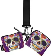 [XYMZR] Mini Zip Around Wristlet keychain Wallet Sugar Skull Sunflower for Women Personalized Pattern Detachable Dual Pouch Wristlet Portable Wallet Phone Coin Purse, Multi-colored, One Size